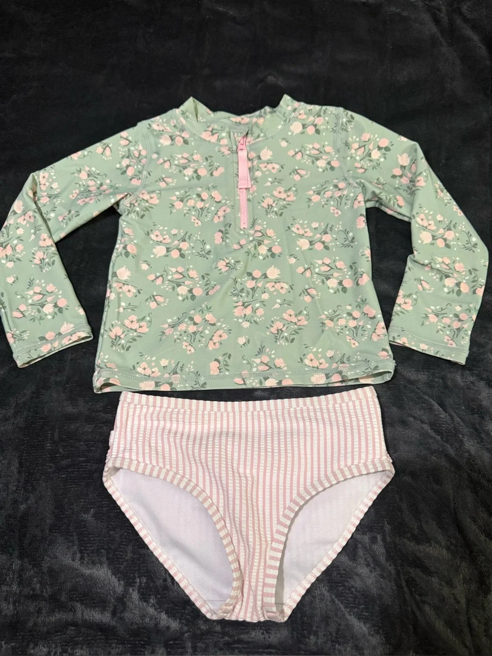 RuffleButts Tea Rose Floral Two Piece Rash Guard Swimsuit